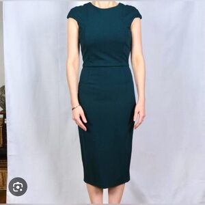 Zara Dark Teal Cap-Sleeve Midi Dress